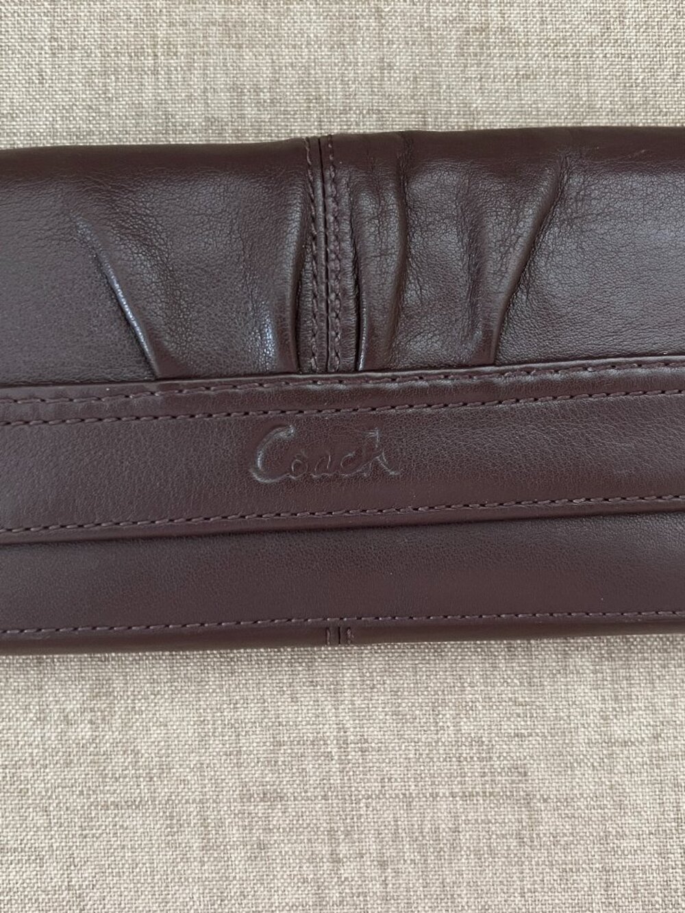 Coach Brown Leather Tri-Fold Wallet Checkbook Organizer Soft Leather EUC